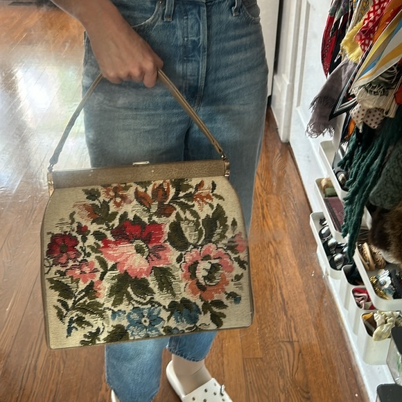 60s Large Tapestry Top Handle Purse - Picture 14 of 14